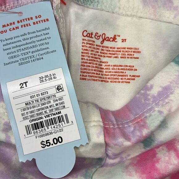 Cat & Jack Kids Girls Tie Dye Durable Knee Printed Leggings Size 2T - Picture 4 of 4